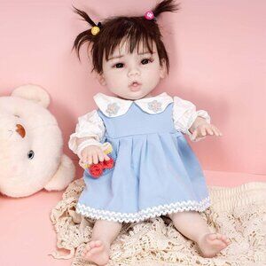 🆕18.5Inch Full Silicone Body Soft Newborn Girl-with Skeleton-Brown Hair Baby
